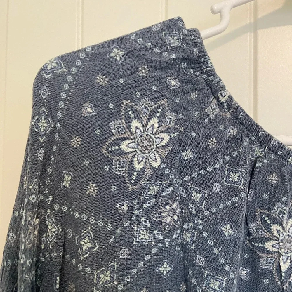 NWOT | Justice girl’s blue flare sleeve tassel patterned loose fit‎ top — 14/16